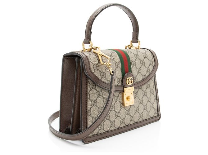 Gucci GG Supreme Ophidia Padlock Medium Top Handle Marrone Beige - vista 2