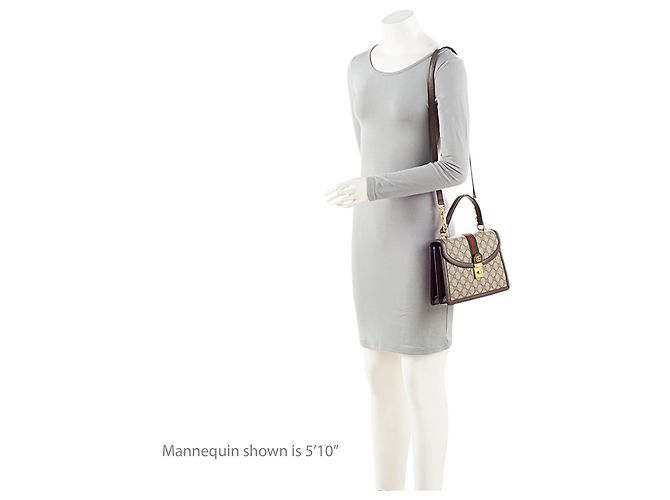 Gucci GG Supreme Ophidia Padlock Medium Top Handle Marrone Beige - vista 5