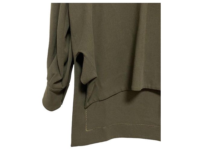 Autre Marque STUDIO NICHOLSON Wollbluse mit V-Ausschnitt Grün Khaki - Ansicht 3