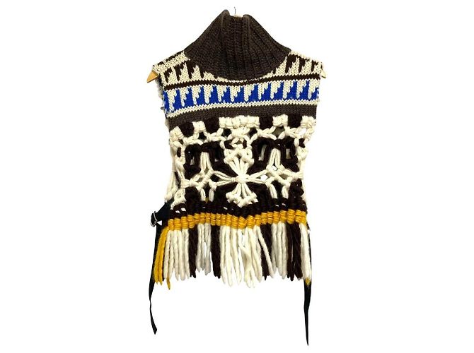 Chaleco de punto con flecos de macramé de lana Sacai Castaño - vista 2