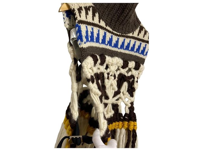 Chaleco de punto con flecos de macramé de lana Sacai Castaño - vista 3