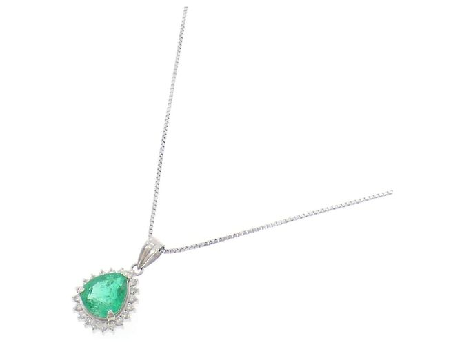 Autre Marque Collana in Smeraldo e Diamanti Pt900 Pt850 Verde - vista 2