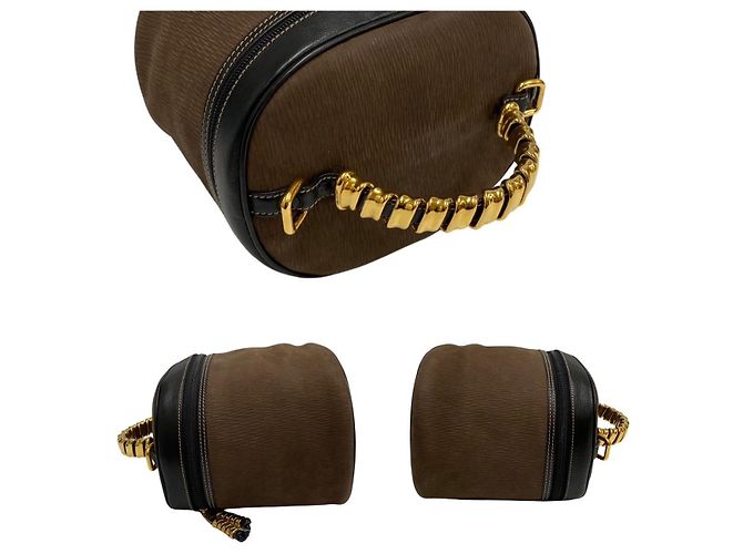 Borsa 2way Loewe Velazquez in pelle scamosciata Marrone Nero D'oro - vista 10
