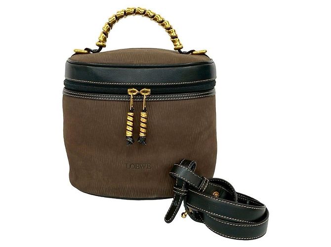 Borsa 2way Loewe Velazquez in pelle scamosciata Marrone Nero D'oro - vista 3