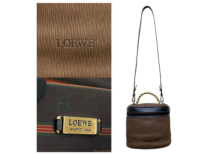 Borsa 2way Loewe Velazquez in pelle scamosciata Marrone Nero D'oro - vista 6