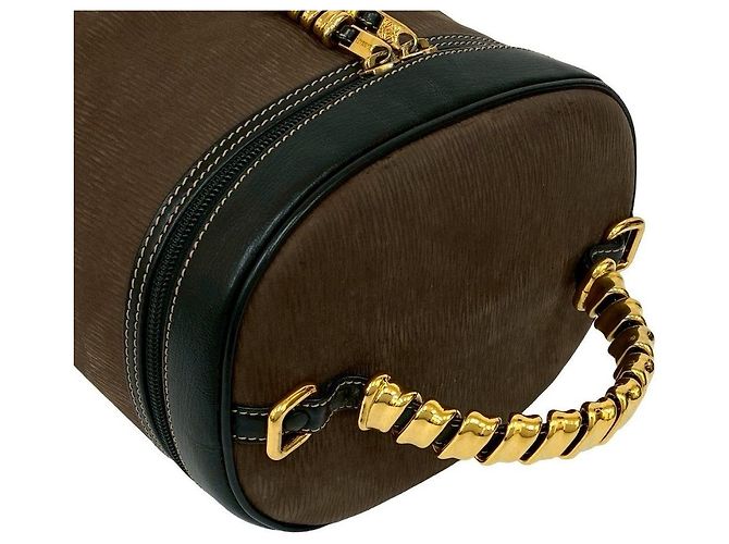 Borsa 2way Loewe Velazquez in pelle scamosciata Marrone Nero D'oro - vista 9