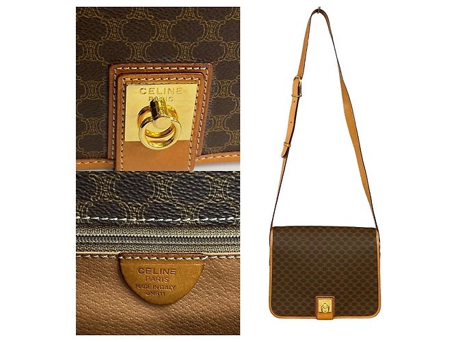 Céline Borsa a tracolla in pelle CELINE Macadam Blazon Trionphe Marrone - vista 7
