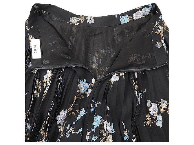 Céline Falda plisada de seda CELINE Negro Multicolor - vista 8