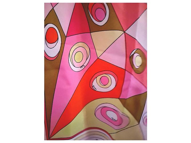 Emilio Pucci Foulard in seta stampato Marrone Rosa Bianco Rosso Arancione Giallo - vista 11