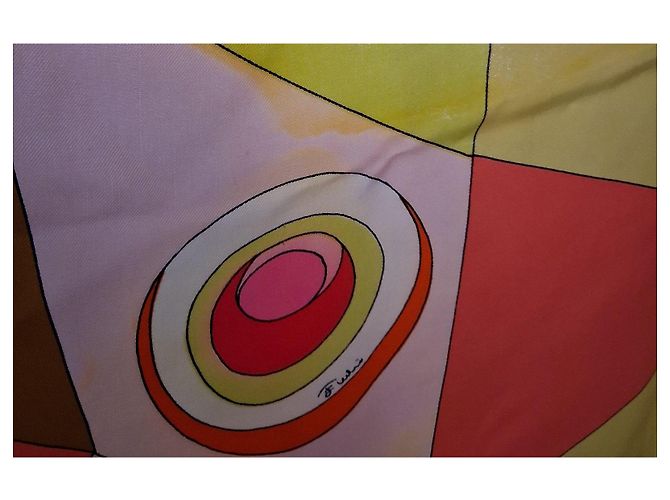 Emilio Pucci Foulard in seta stampato Marrone Rosa Bianco Rosso Arancione Giallo - vista 14