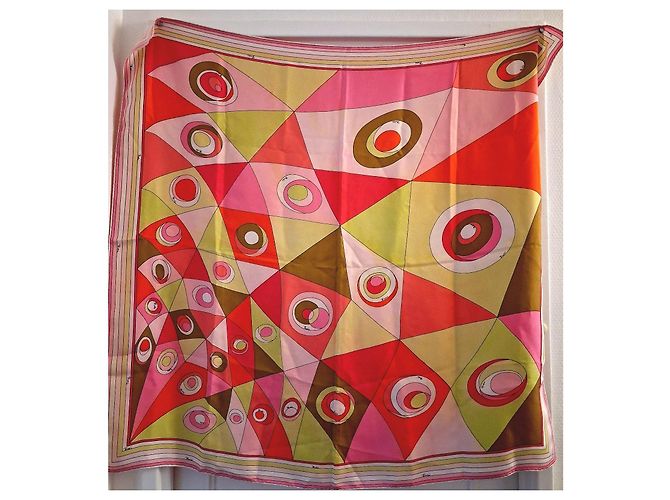 Emilio Pucci Foulard in seta stampato Marrone Rosa Bianco Rosso Arancione Giallo - vista 2