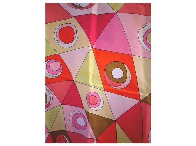 Emilio Pucci Foulard in seta stampato Marrone Rosa Bianco Rosso Arancione Giallo - vista 3