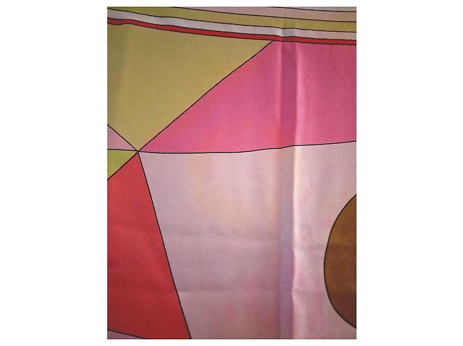 Emilio Pucci Foulard in seta stampato Marrone Rosa Bianco Rosso Arancione Giallo - vista 9