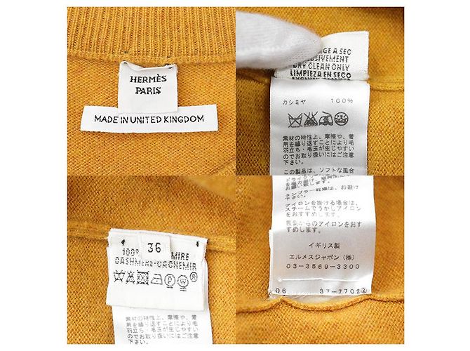 Hermès Pullover de cashmere com bordado H Hermes 36 Amarelo Mostarda - vista 10