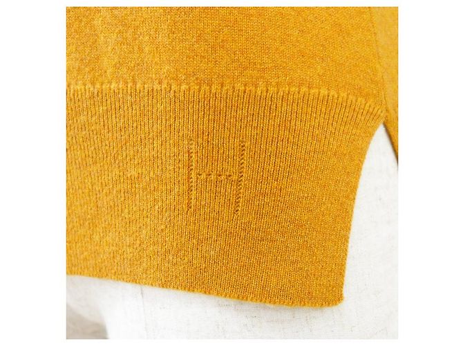 Hermès Pullover de cashmere com bordado H Hermes 36 Amarelo Mostarda - vista 3