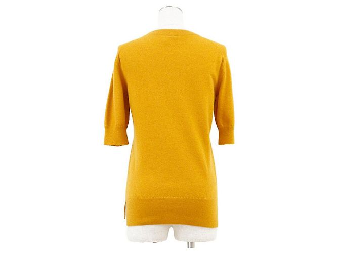 Hermès Pullover de cashmere com bordado H Hermes 36 Amarelo Mostarda - vista 5