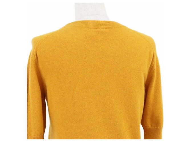 Hermès Pullover de cashmere com bordado H Hermes 36 Amarelo Mostarda - vista 6