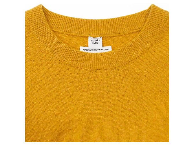 Hermès Pullover de cashmere com bordado H Hermes 36 Amarelo Mostarda - vista 7