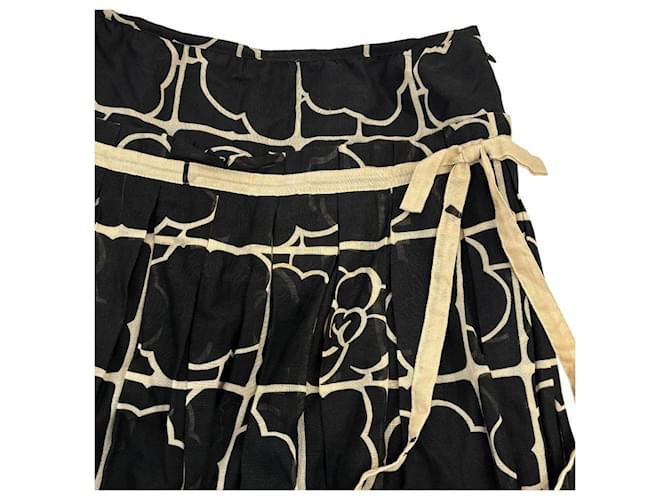 Autre Marque Falda de algodón con estampado de camelia Ingeborg Negro - vista 3