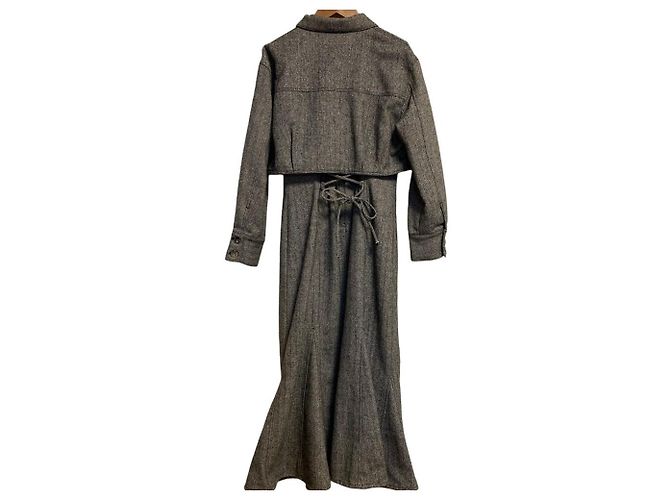 Autre Marque And Couture Herringbone 2way Jacken-Kleid Ensemble Braun - Ansicht 2