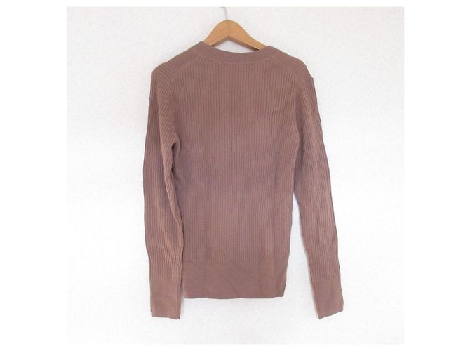 Autre Marque IENA Extra Fine Merino Rippstrick V-Ausschnitt Pullover Braun - Ansicht 2