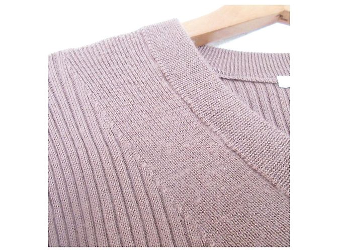 Autre Marque IENA Extra Fine Merino Rippstrick V-Ausschnitt Pullover Braun - Ansicht 3