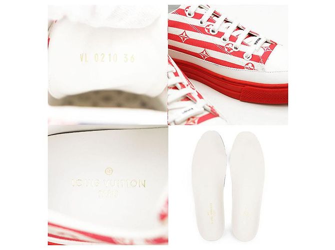 Sneaker Louis Vuitton Stellar Line Monogram in pelle e canvas Rosa Bianco Rosso - vista 10