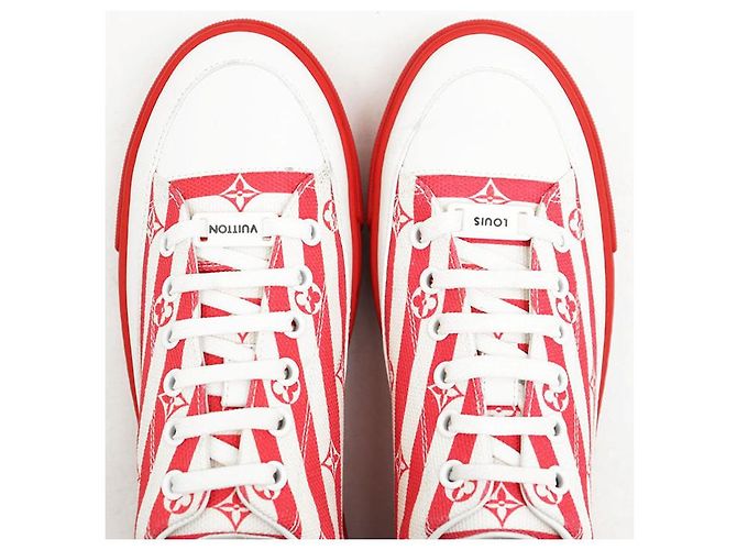 Sneaker Louis Vuitton Stellar Line Monogram in pelle e canvas Rosa Bianco Rosso - vista 11