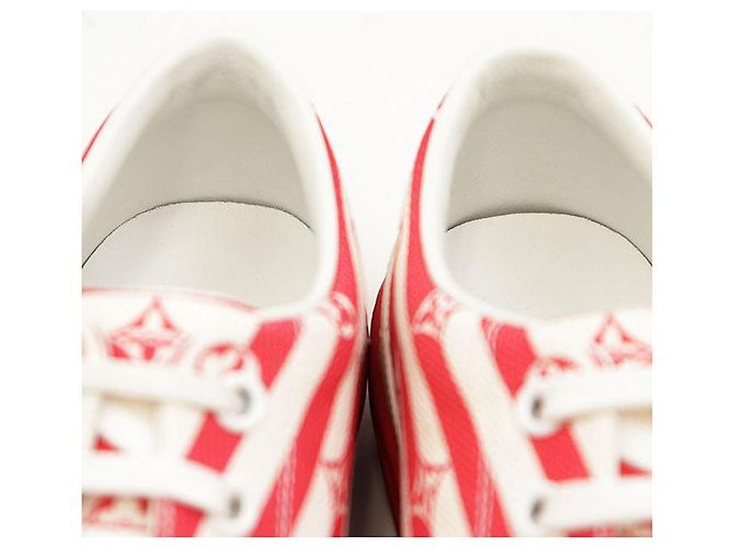 Sneaker Louis Vuitton Stellar Line Monogram in pelle e canvas Rosa Bianco Rosso - vista 12