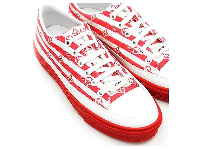 Sneaker Louis Vuitton Stellar Line Monogram in pelle e canvas Rosa Bianco Rosso - vista 13
