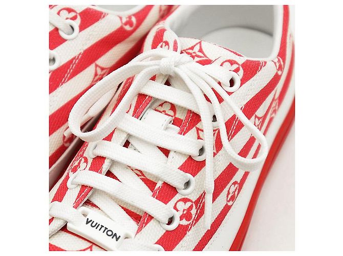 Sneaker Louis Vuitton Stellar Line Monogram in pelle e canvas Rosa Bianco Rosso - vista 2