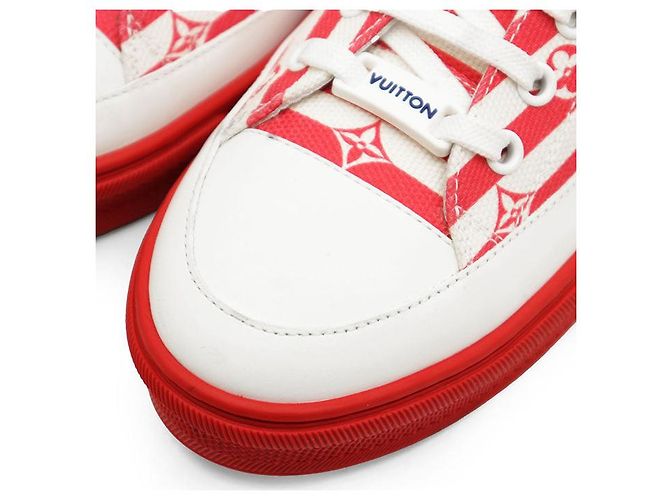 Sneaker Louis Vuitton Stellar Line Monogram in pelle e canvas Rosa Bianco Rosso - vista 3