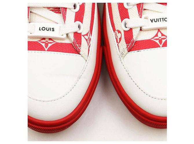 Sneaker Louis Vuitton Stellar Line Monogram in pelle e canvas Rosa Bianco Rosso - vista 4