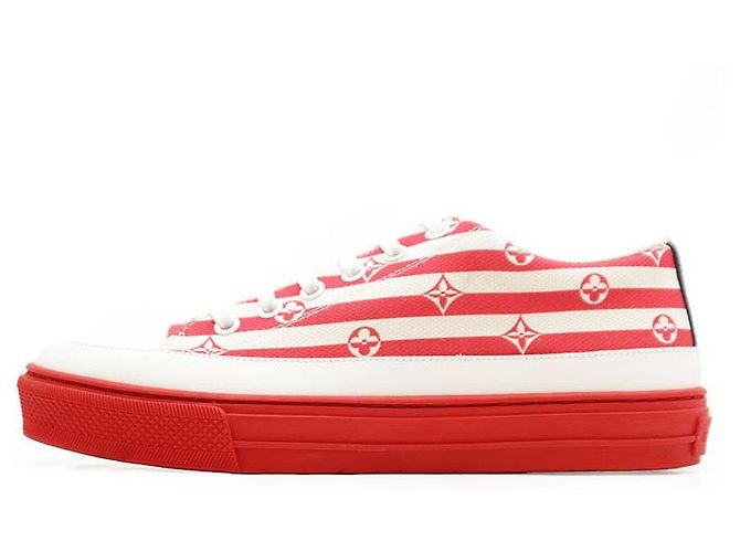 Sneaker Louis Vuitton Stellar Line Monogram in pelle e canvas Rosa Bianco Rosso - vista 5