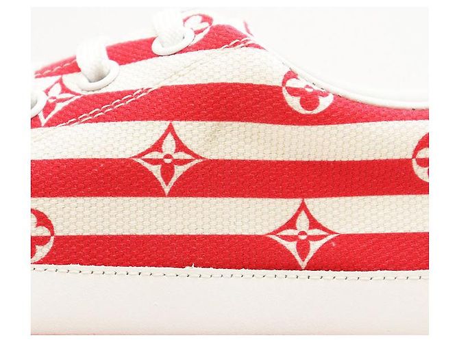 Sneaker Louis Vuitton Stellar Line Monogram in pelle e canvas Rosa Bianco Rosso - vista 6