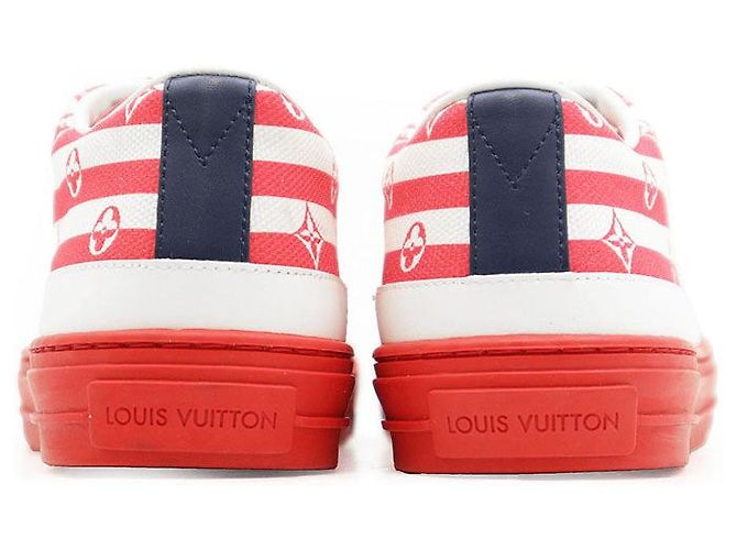 Sneaker Louis Vuitton Stellar Line Monogram in pelle e canvas Rosa Bianco Rosso - vista 7