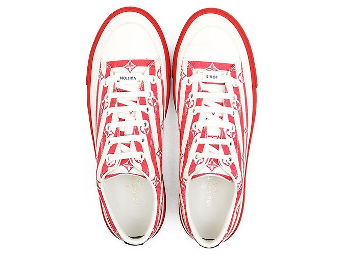 Sneaker Louis Vuitton Stellar Line Monogram in pelle e canvas Rosa Bianco Rosso - vista 8