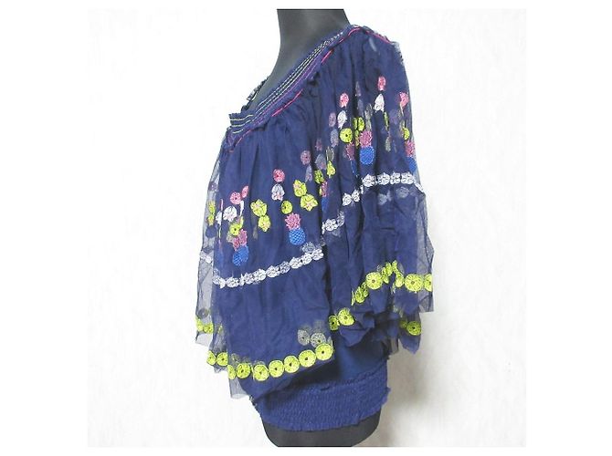 Autre Marque Blusa cropped in rete trasparente ricamata VIVIENNE TAM - vista 3