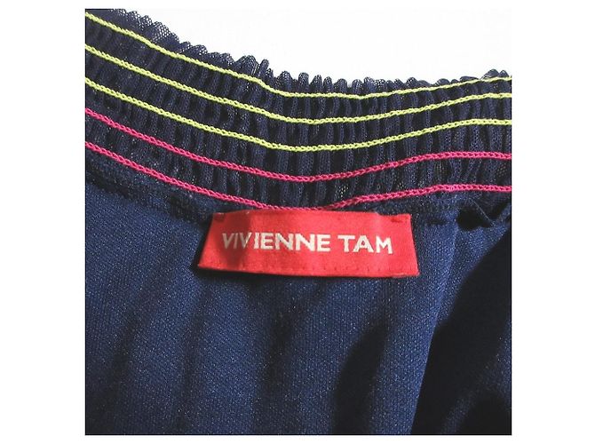 Autre Marque Blusa cropped in rete trasparente ricamata VIVIENNE TAM - vista 5