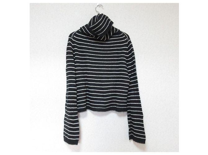 Autre Marque All Saints Rollkragenpullover aus Mohair-Mischung gestreift Schwarz - Ansicht 2