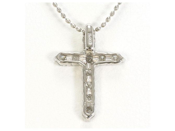 Autre Marque Platin Kreuz Halskette PT850 PT900 mit Diamanten Silber - Ansicht 3