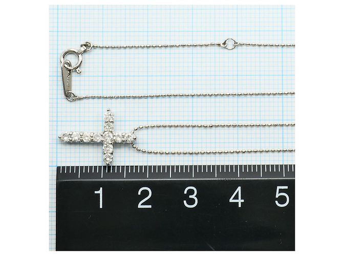 Autre Marque Platin Kreuz Halskette PT850 PT900 mit Diamanten Silber - Ansicht 4