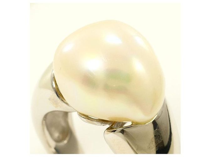 Autre Marque Anel de Ouro Branco Au750 e Pérolas de Água Doce Prata - vista 2