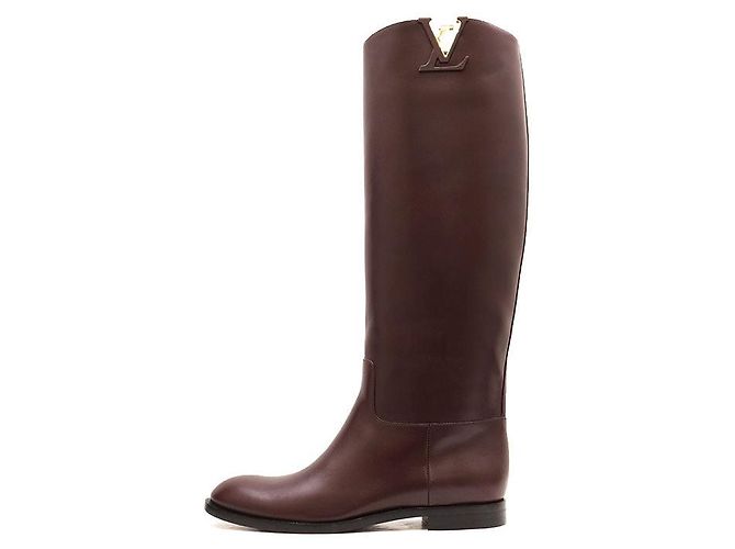 Louis Vuitton Monogram Metal Leather Long Boots Brown Dark red - view 4