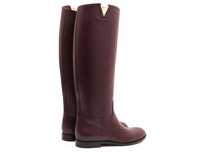 Louis Vuitton Monogram Metal Leather Long Boots Brown Dark red - view 7