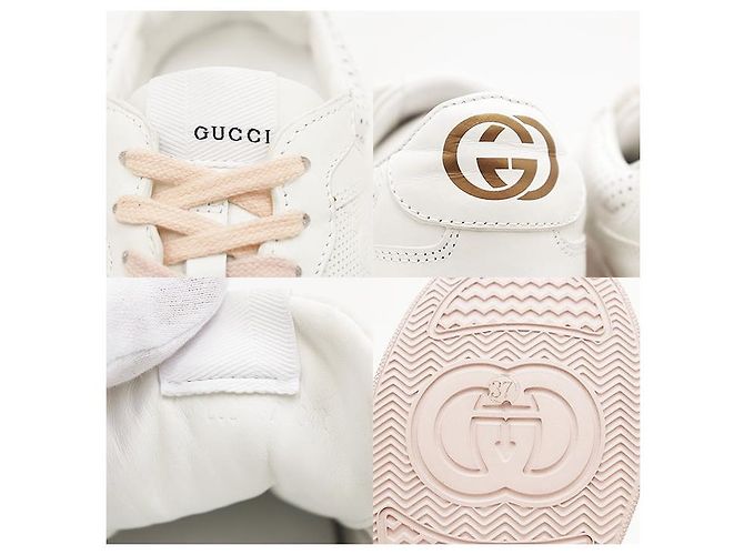 Gucci GG Interlocking Sneaker aus geprägtem Leder Weiß Beige Aus weiß - Ansicht 10