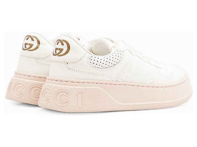 Gucci GG Interlocking Sneaker aus geprägtem Leder Weiß Beige Aus weiß - Ansicht 13