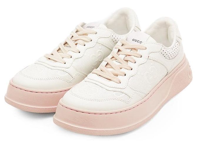 Gucci GG Interlocking Sneaker aus geprägtem Leder Weiß Beige Aus weiß - Ansicht 2