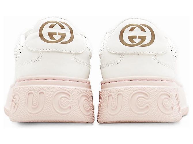 Gucci GG Interlocking Sneaker aus geprägtem Leder Weiß Beige Aus weiß - Ansicht 5