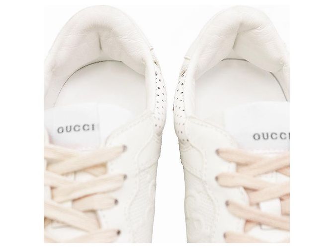 Gucci GG Interlocking Sneaker aus geprägtem Leder Weiß Beige Aus weiß - Ansicht 7